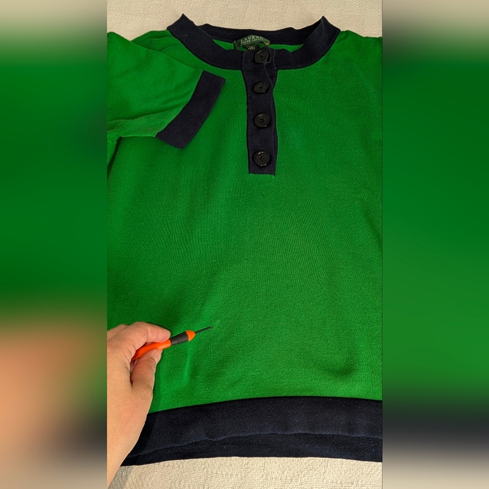 Ralph Lauren Green and Navy Henley Shirt Women's XL See Photos - Picture 4 of 5
